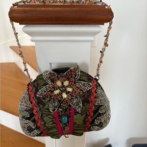Embellished Green Beaded Small Women's Bag